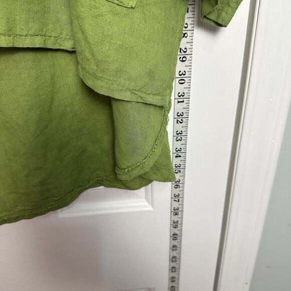 Saga 100% Linen One Size Boho Shirt Dress Pocket Lagonlook Large XL 1x Green - Picture 4 of 10